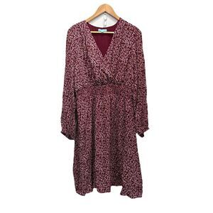 Draper James RSVP Floral Dress Burgundy Wrap Smocked Waist Midi XXL Plus Size